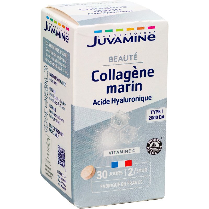 Complément alimentaire Juvamine Collagène marin et Acide hyaluronique - Boîte de 60 comprimés