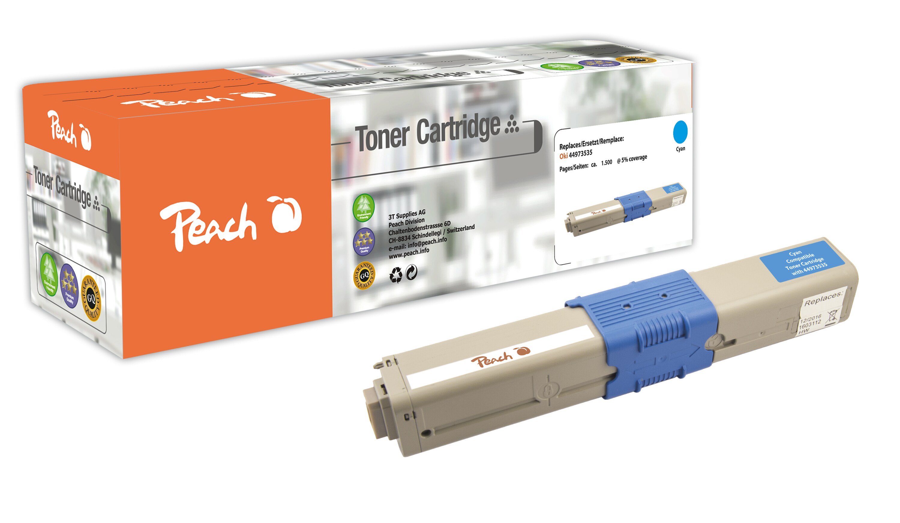 Peach O4496/47/97 Toner cy ersetzt OKI 44973535 für z.B. OKI C 301 DN, OKI C 321 DN, OKI MC 332 DN, OKI MC 340, OKI MC 342 DN, OKI MC 342 DNW (wiederaufbereitet)