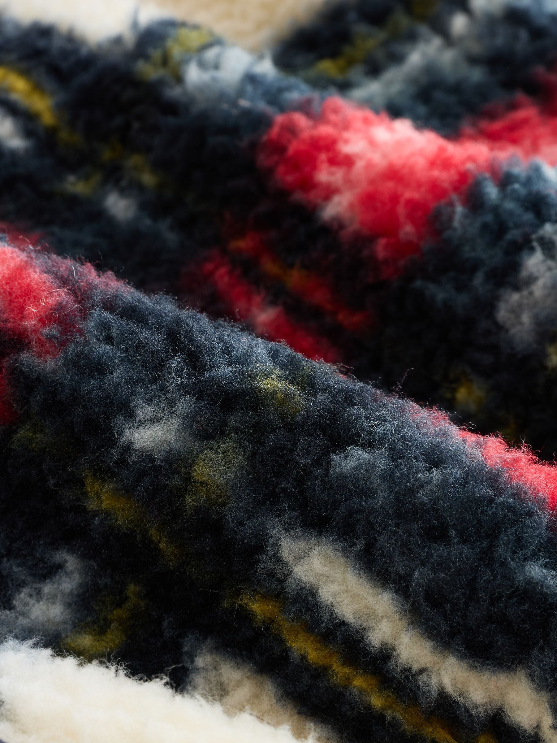 Zwart/Wit/Rood Ruit - Behaaglijke teddy Borg mixgeweven fleece Jack met Knoopsluiting