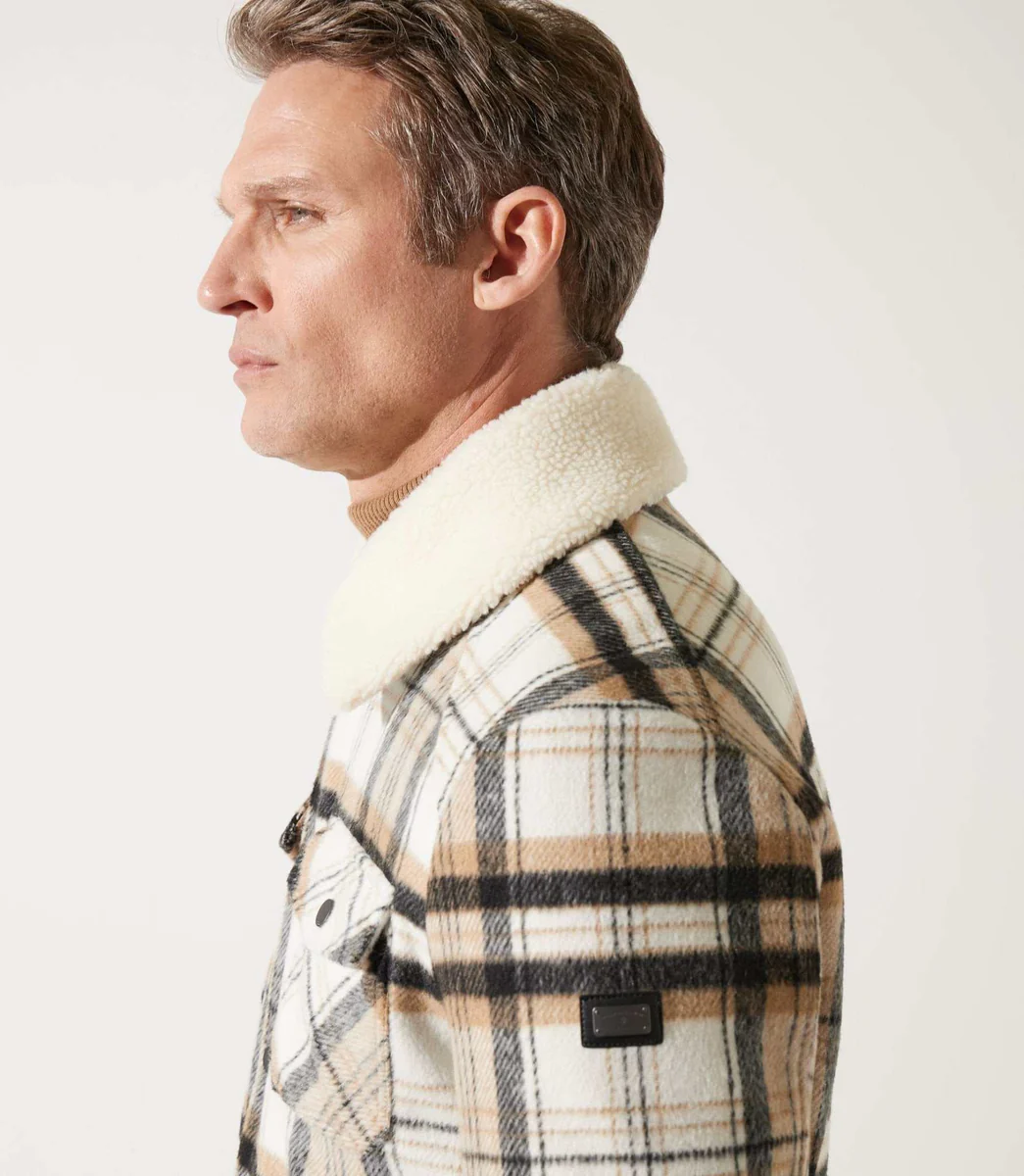 Blouson en laine col sherpa camel/noir MUNICH