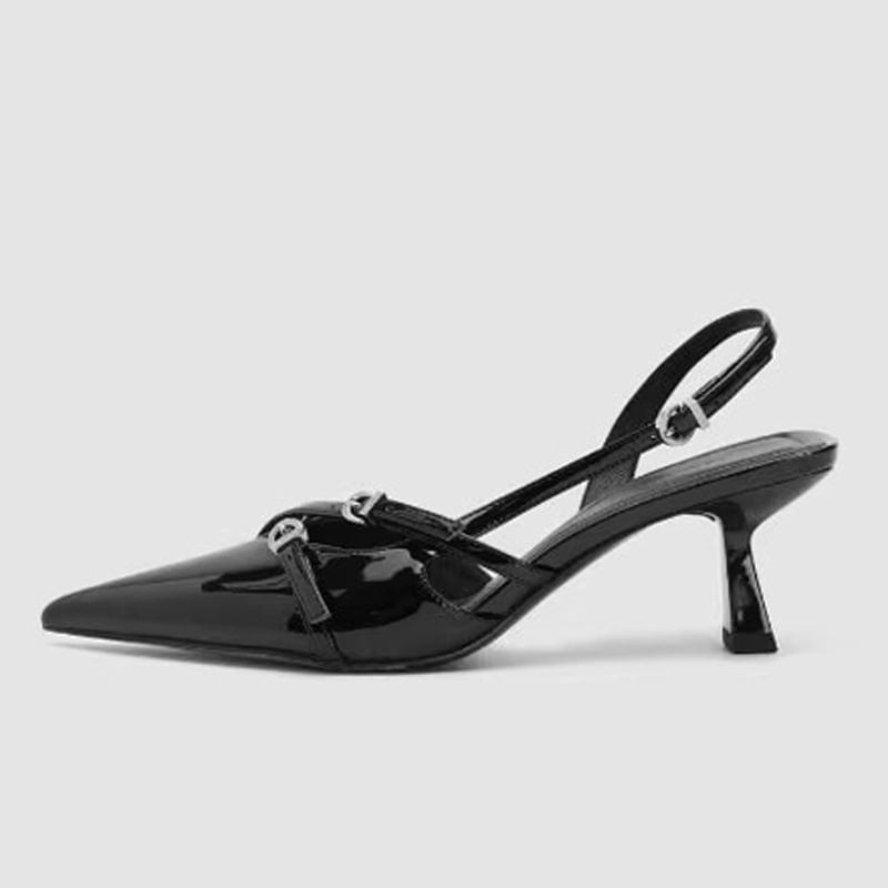Terute - Kitten Heel Plain Pointed Mules