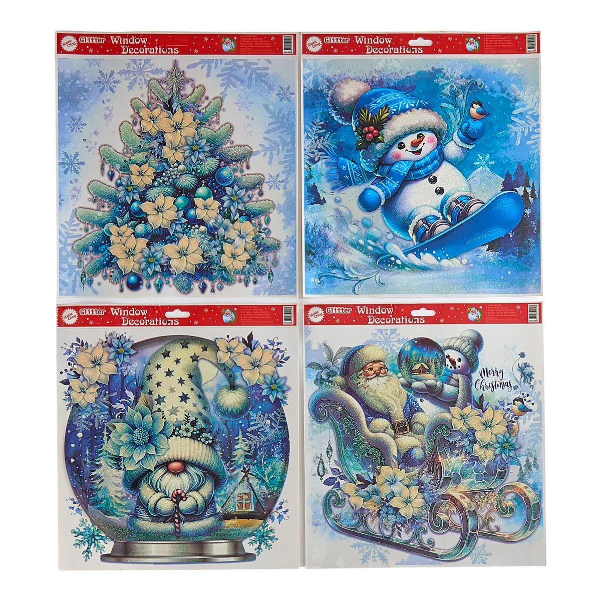 viva domo - Fenster-Sticker „Winter-Glitter“, 4 Stück