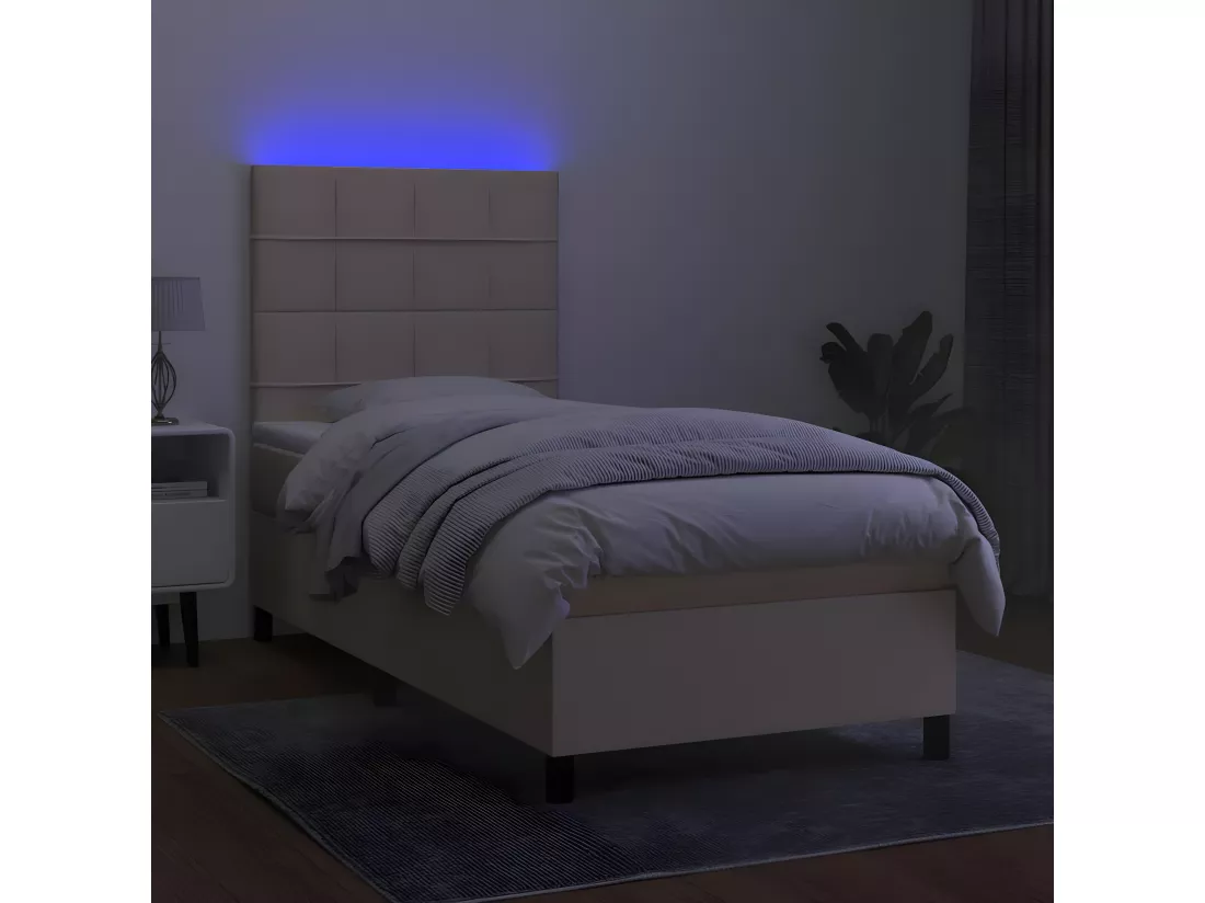 Sommier tapissier avec matelas et LED Crème 100x200 cm Tissu