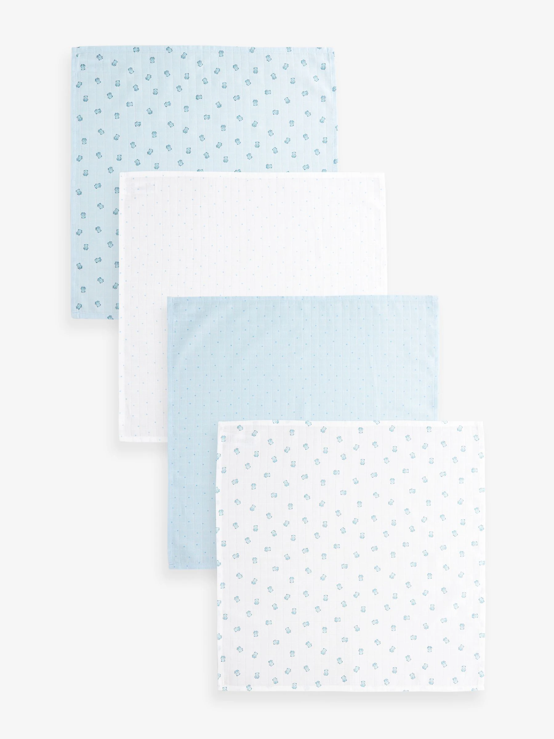 Blauw met beren - Set van 4 mousseline babydoekjes