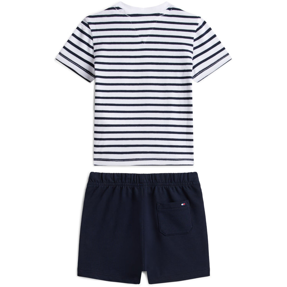 Køb Tommy Hilfiger Dark Night Navy Essential Stripe Tee + ShortsSæt