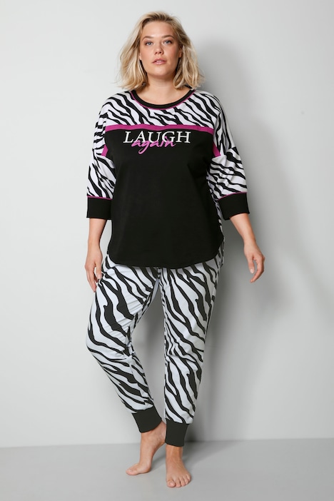 T-Shirt, oversized, Animaldruck, Schriftzug, Rundhals, 3/4-Ärmel.