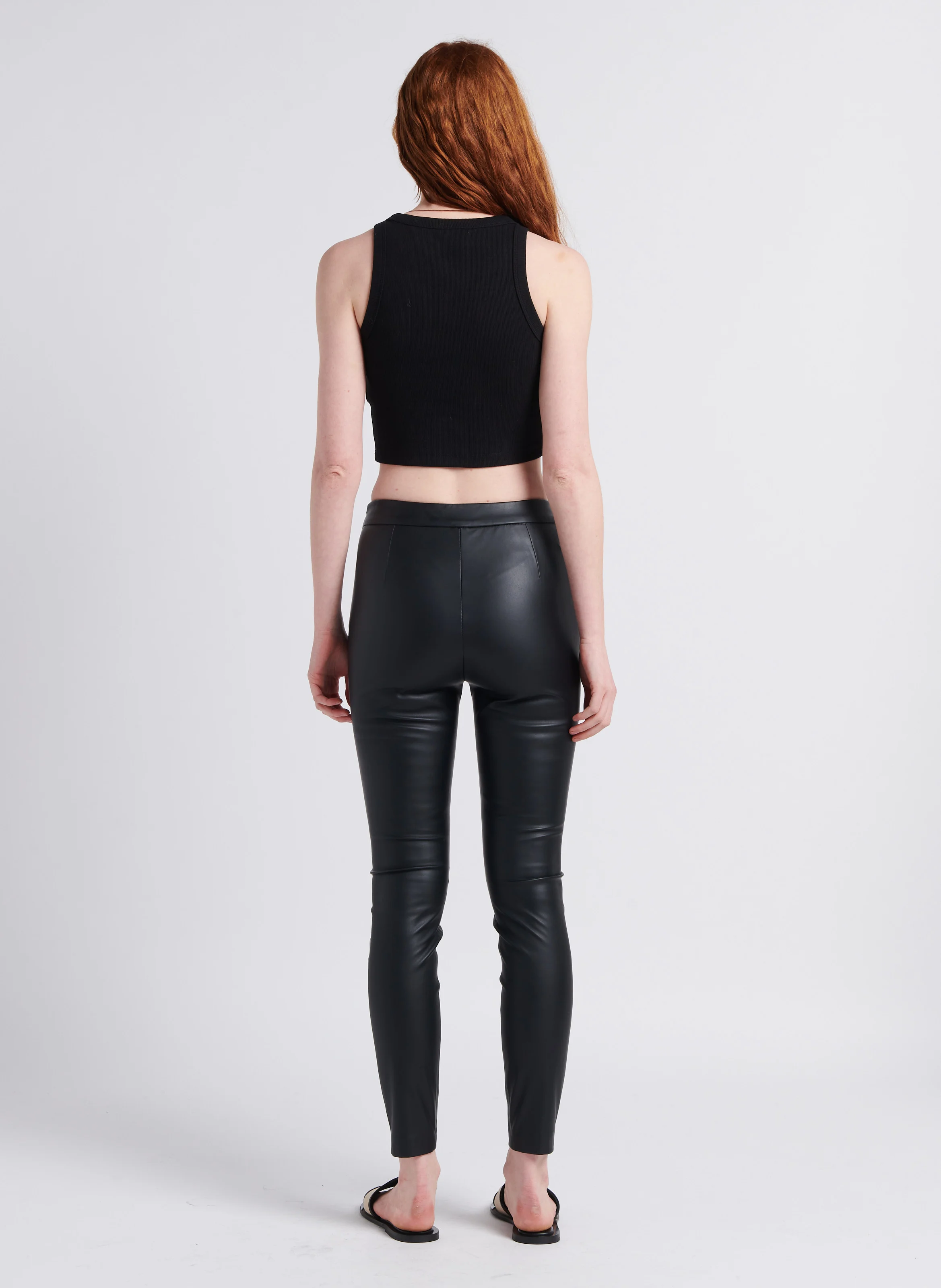 Pantalon droit effet cuir | Noir