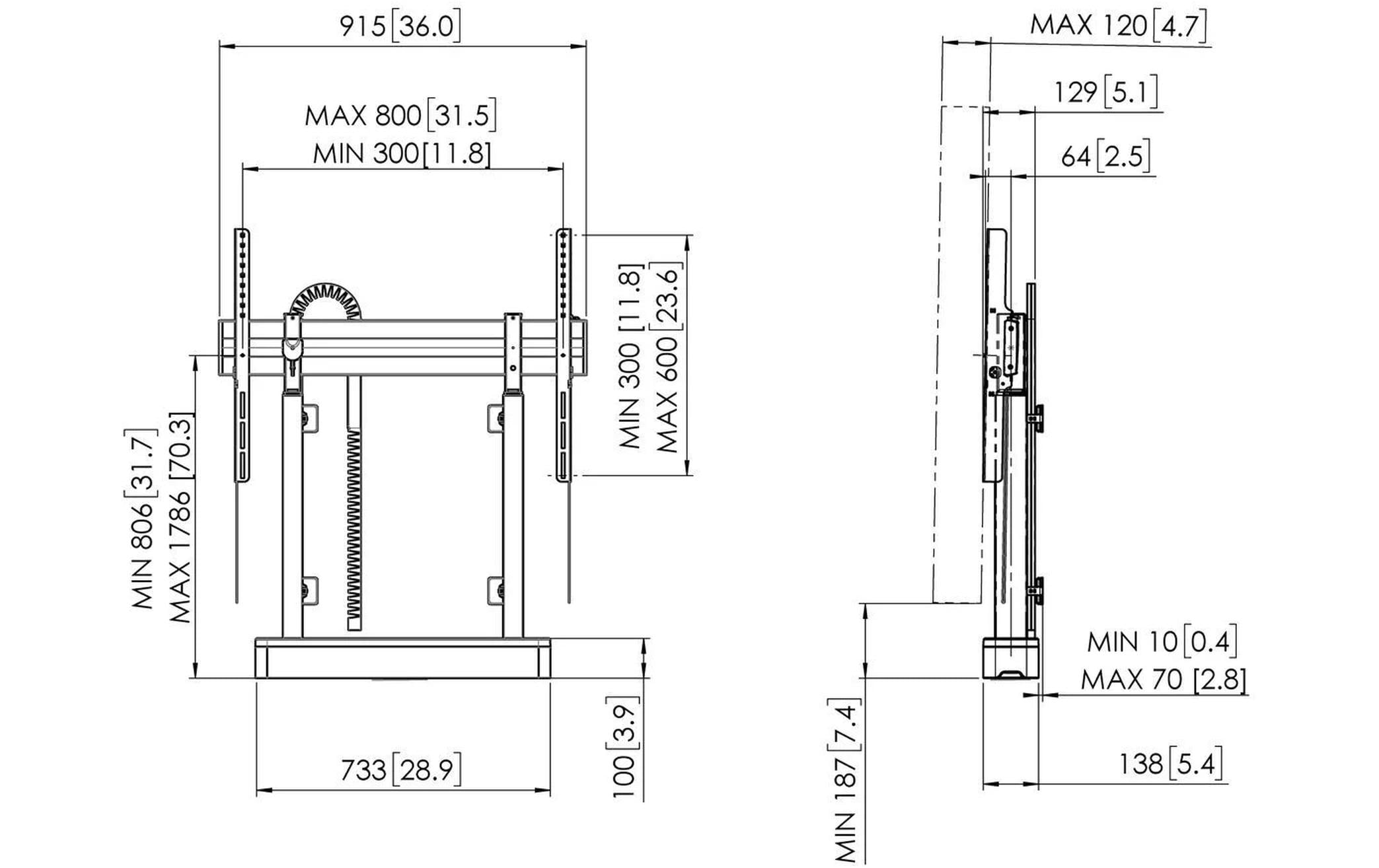 TV-Lift Rise 2008 Schwarz<br>Boden-Wand-Montagemodul mit motorisiertem Display-Liftsystem