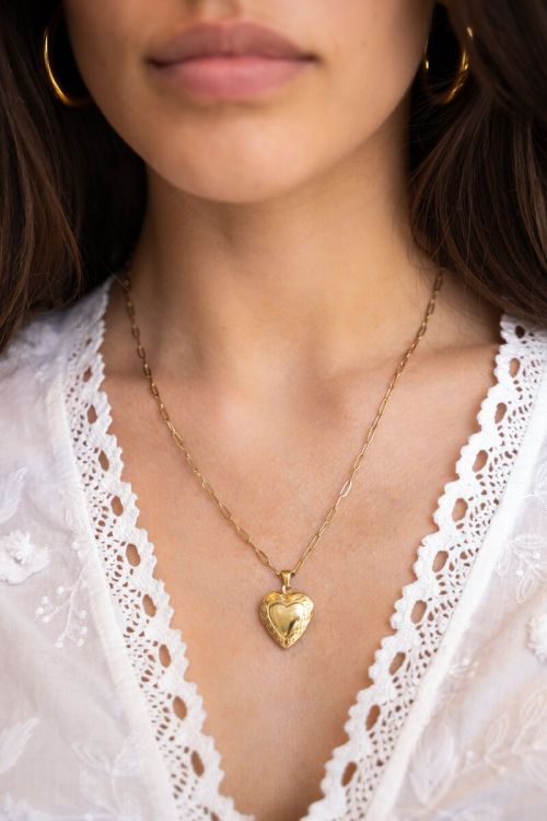 Vintage schakelketting met hart medaillon