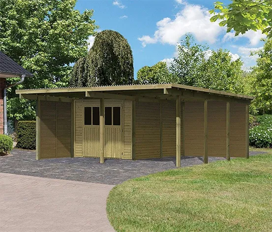 Karibu Carport mit Abstellraum, Seiten und Rückwand, 19 mm, (Elco 2)