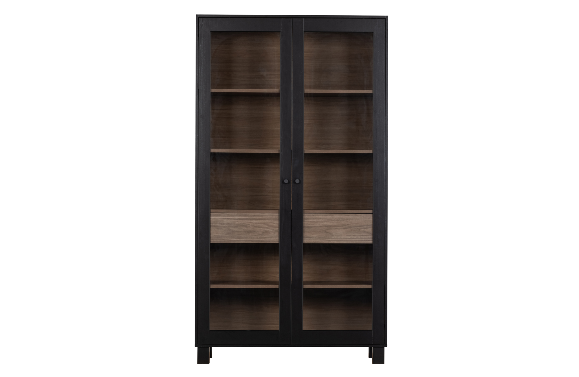 WOOOD 2-deurs vitrinekast Goos grenen zwart/walnoot Goos 2-drs vitrinekast grenen zwart/walnoot
