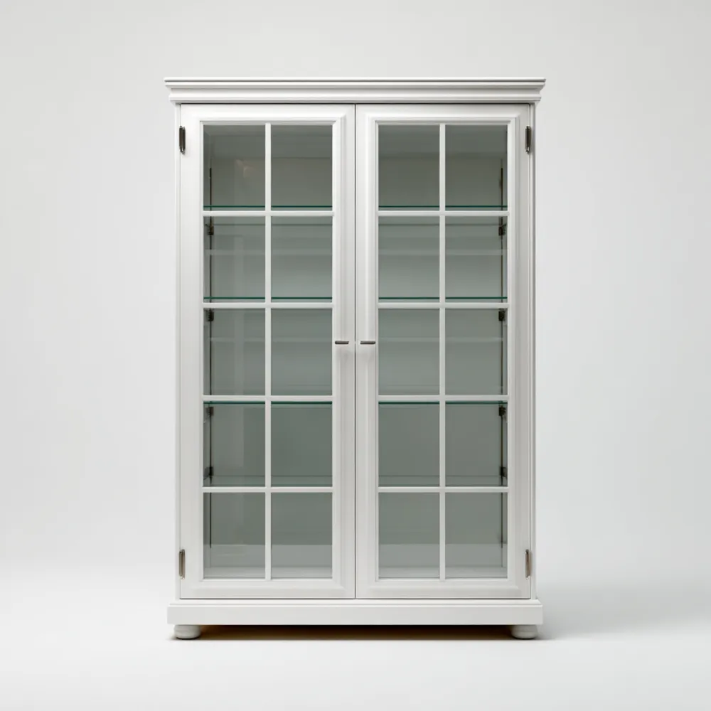 Vitrine Holz Glas 90x40x180 cm – Weiß – Klassisches Design