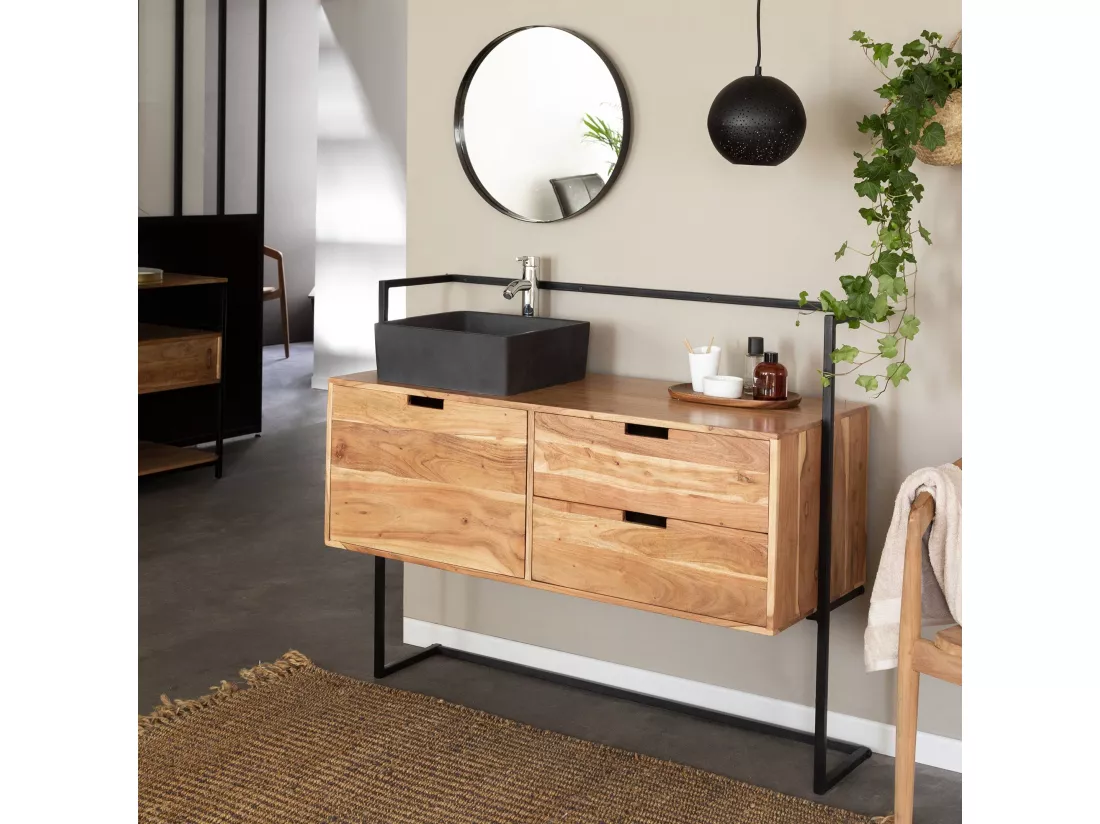 Meuble sous vasque en bois d'acacia et métal Ninon