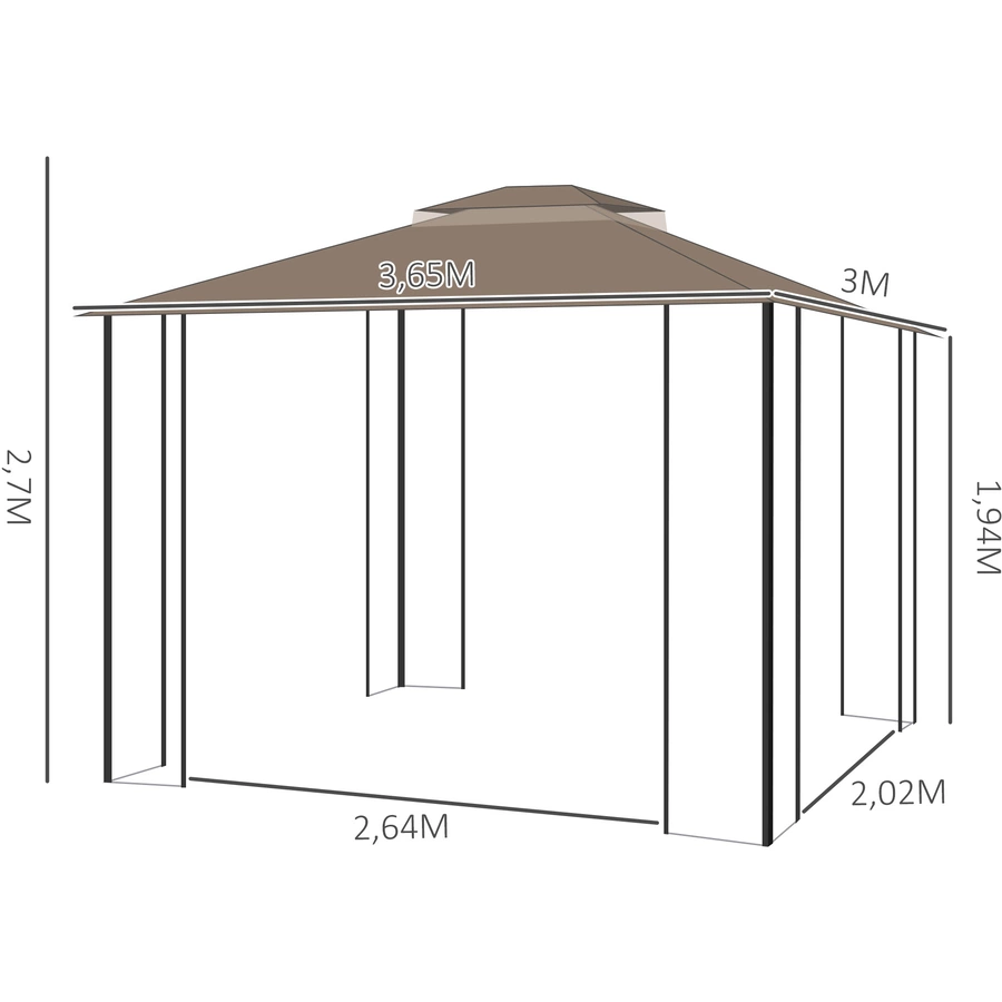 Outsunny Pavillon mit Doppeldach braun
