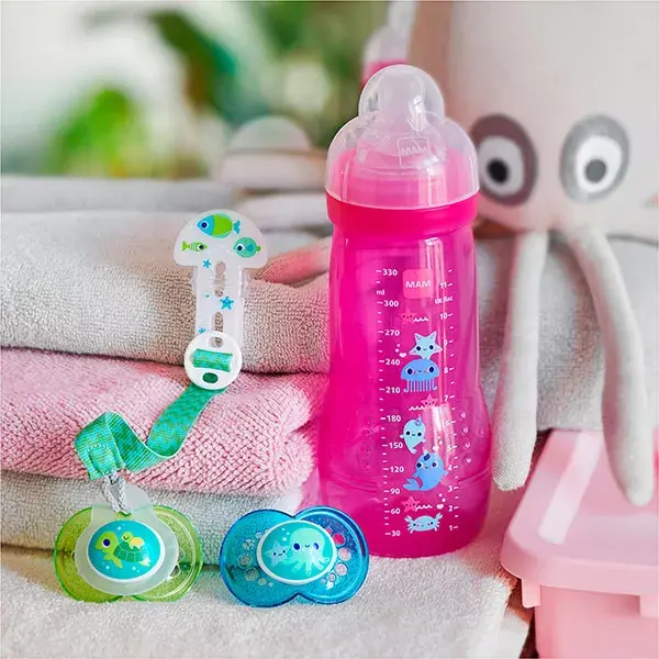 Mamadeira MAM Easy Active X Flow +6m Rosa Animais Marinhos 330ml