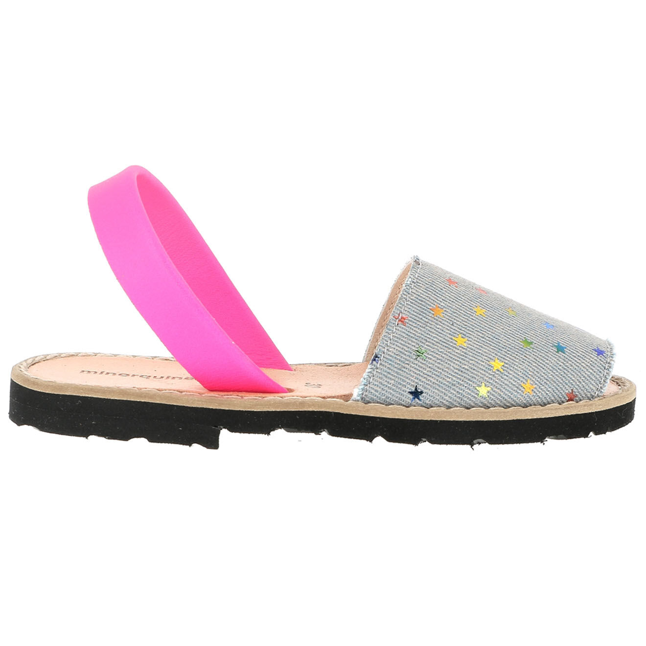 Minorquines Avarcas en Cuir Jean Etoiles denim/rose