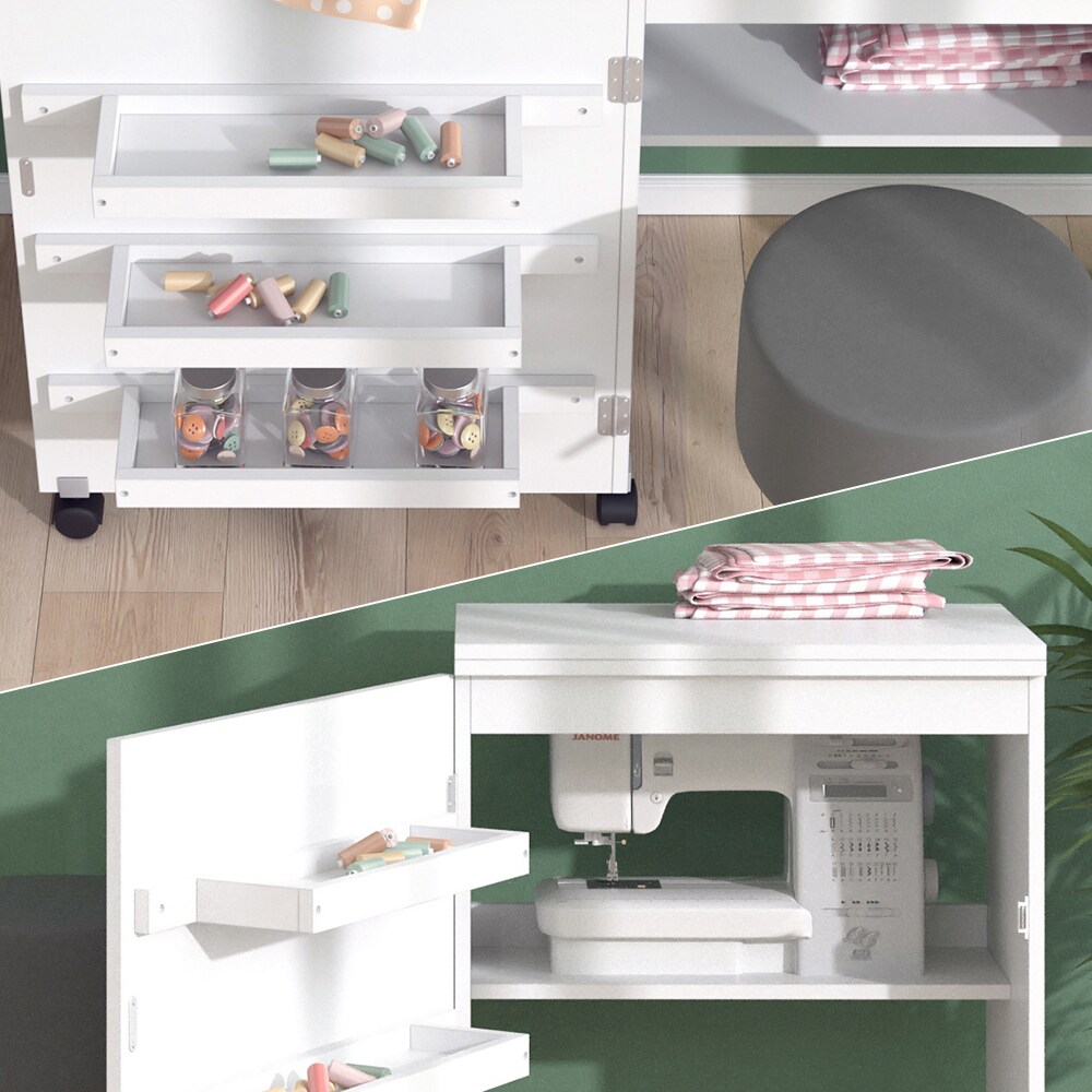 Vicco Nähtisch Carmen Weiß 118 x 79 cm 3 Regale