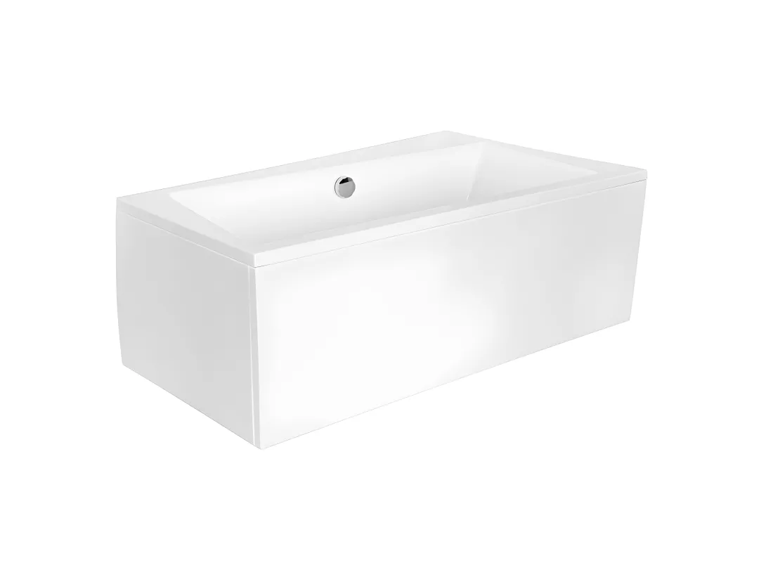 Baignoire asymétrique + tablier blanc + repose tête - INFINITY - 160 x 100 cm - Droite
