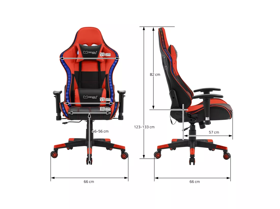 LED Gaming Chair Chaise de bureau Chaise pivotante Réglable Bluetoothboxes ML-Design
