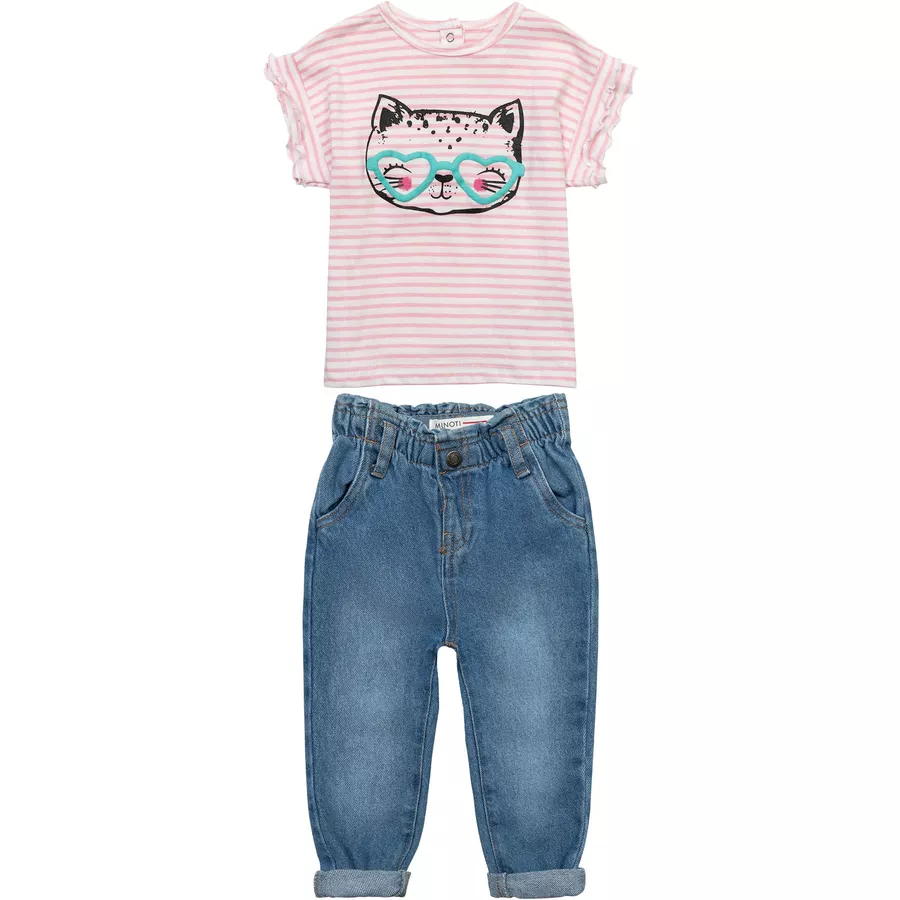 MINOTI Shorts und T-Shirt im Set RosaDenim-Hellblau