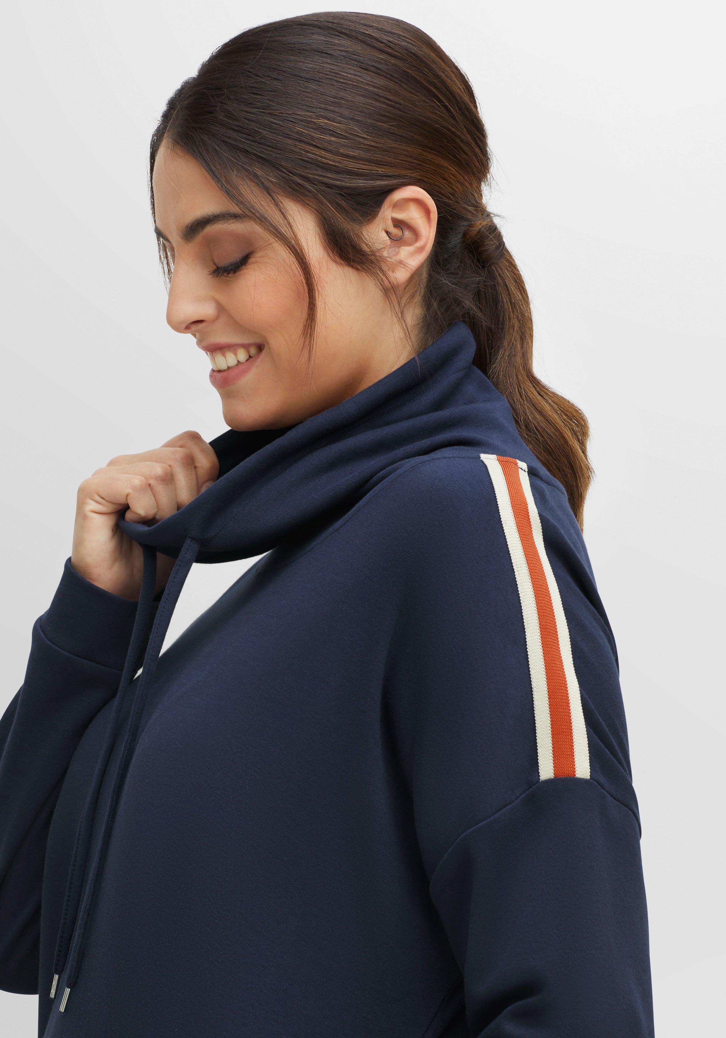 Relax-Sweatshirt mit Schalkragen und Kontraststreifen