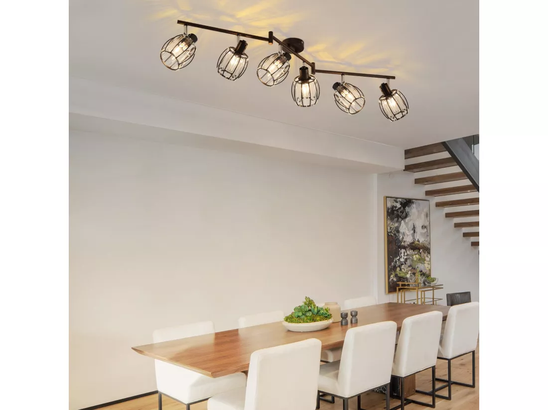 Spot De Plafond 6er En Cristal Noir Vintage E14 Pour Couloir Industriel Pivotant à 350°
