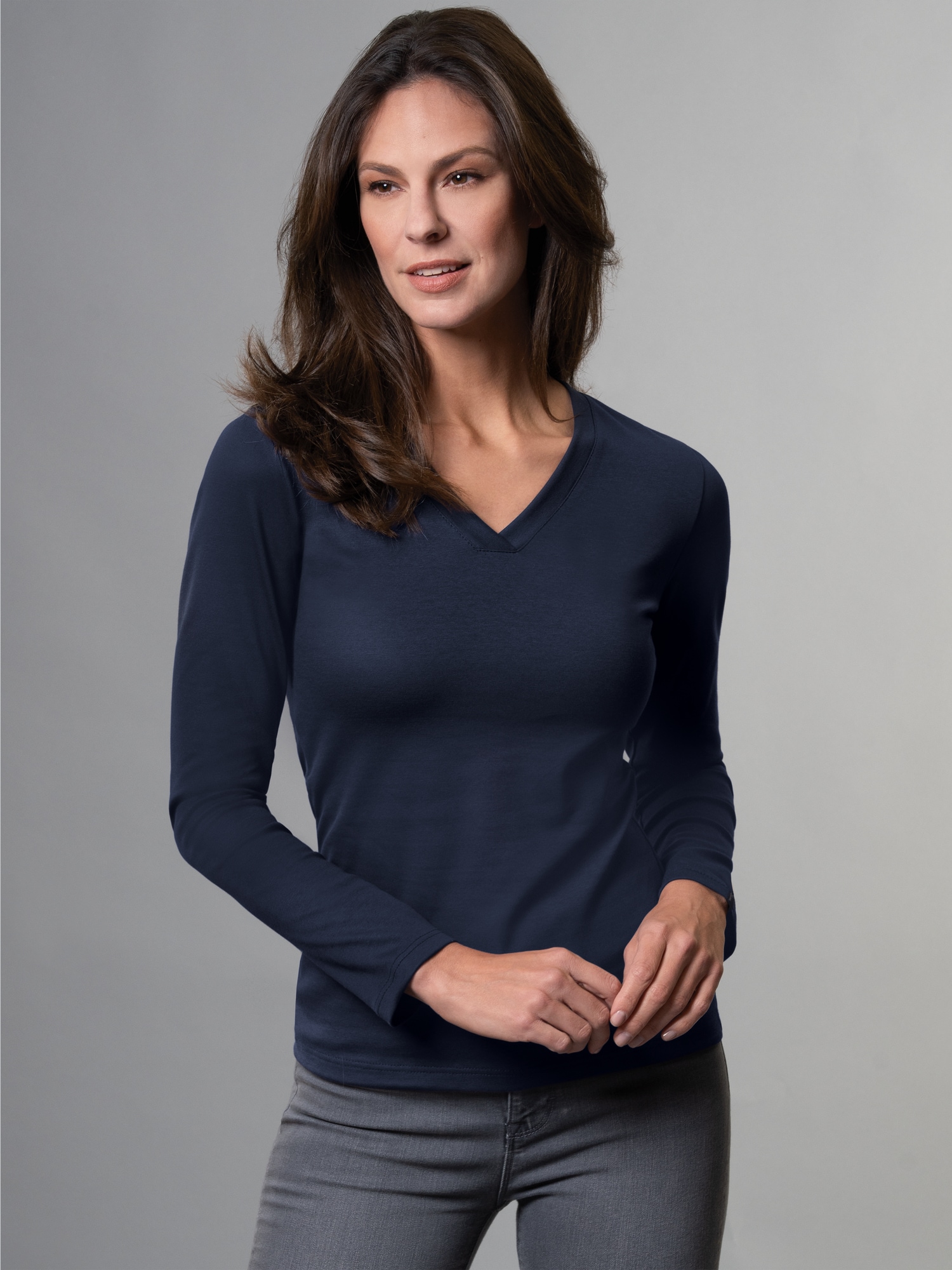 Langarmshirt mit V-Ausschnitt Navy