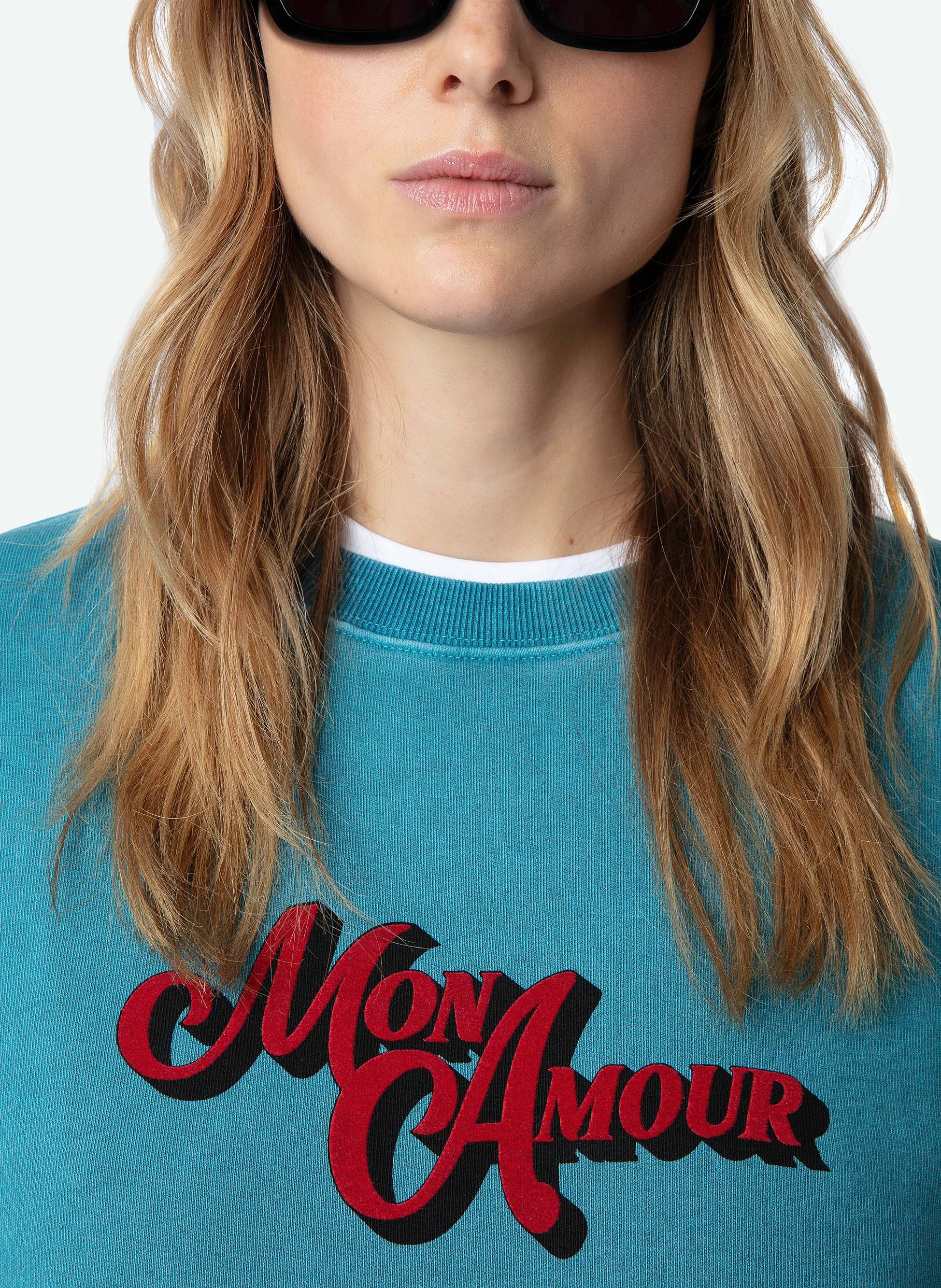 OSCAR - Sweat col rond sérigraphié en coton bio | Bleu