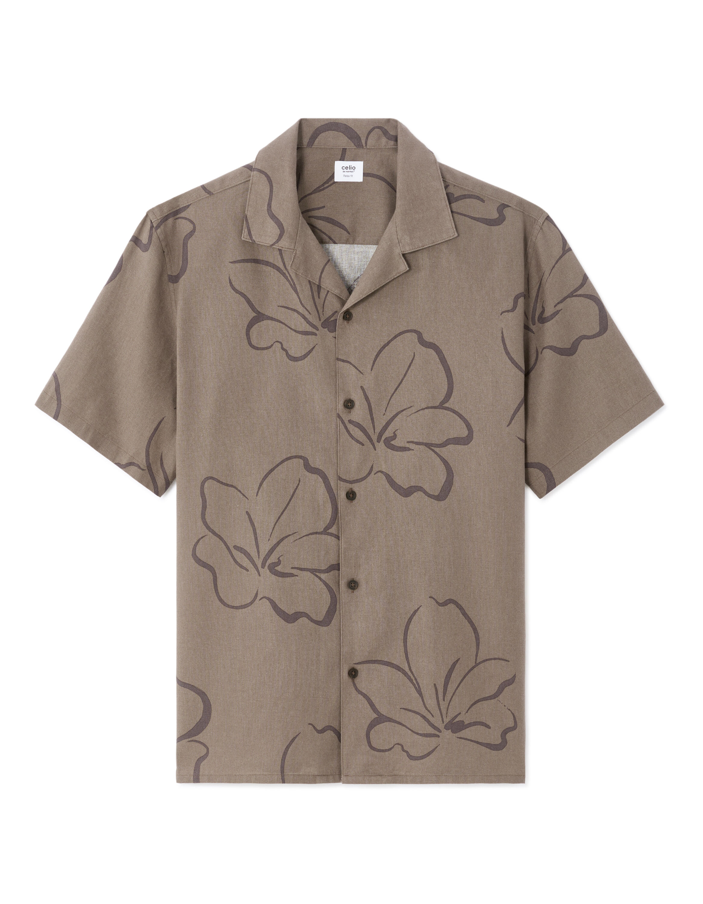 Chemisette regular imprimé fleurs en lin et coton - marron