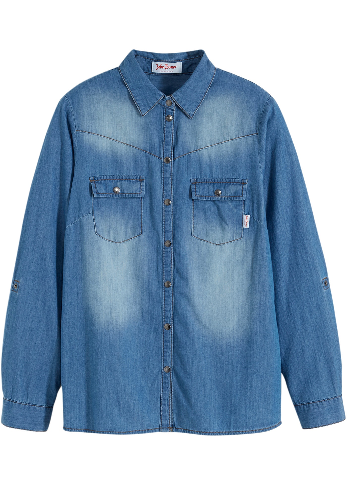bonprix Jeansbluse »Jeansbluse mit Druckknöpfen, Langarm«, mit Druckknöpfen, schmal geschnitten