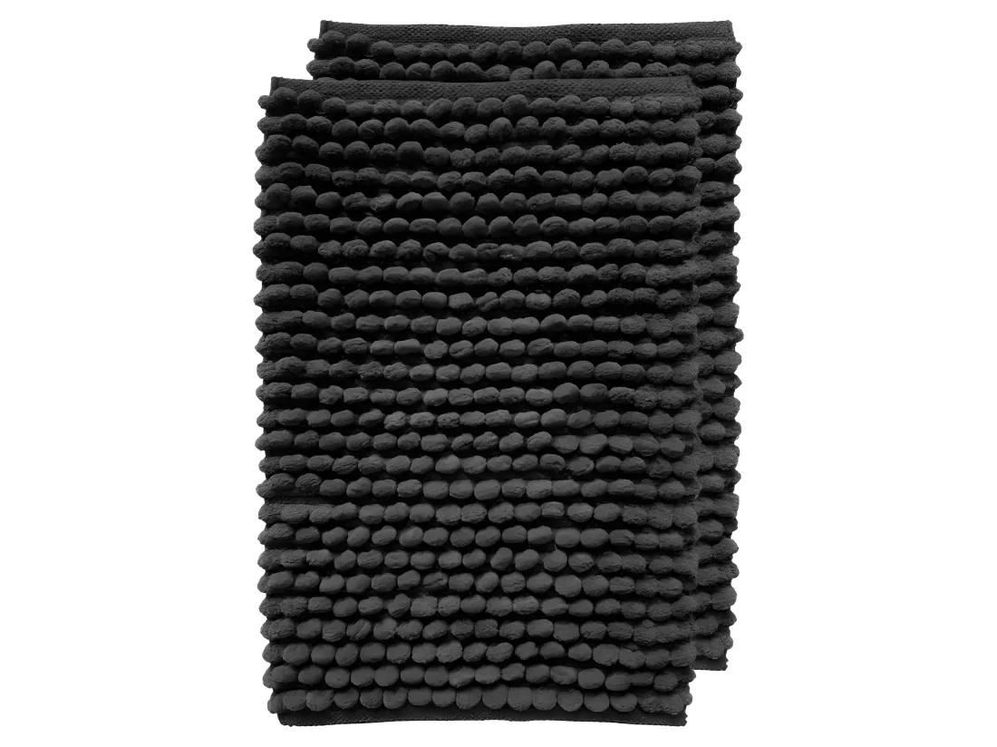 Lot 2 tapis de salle de bain 40x60 cm pompon gris anthracite - MARIE