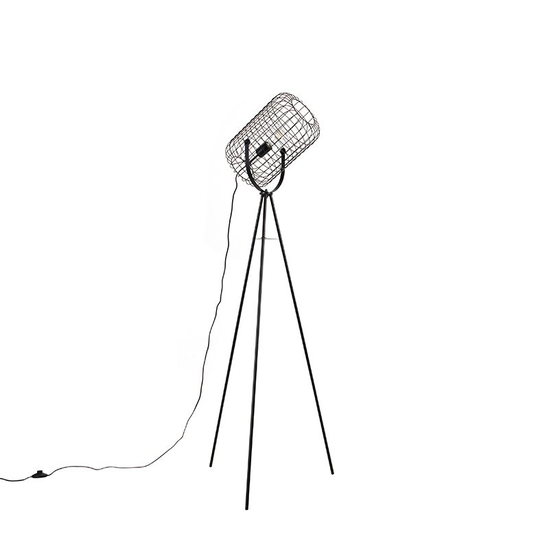 Industriële vloerlamp tripod staal zwart - Bliss Vefa
