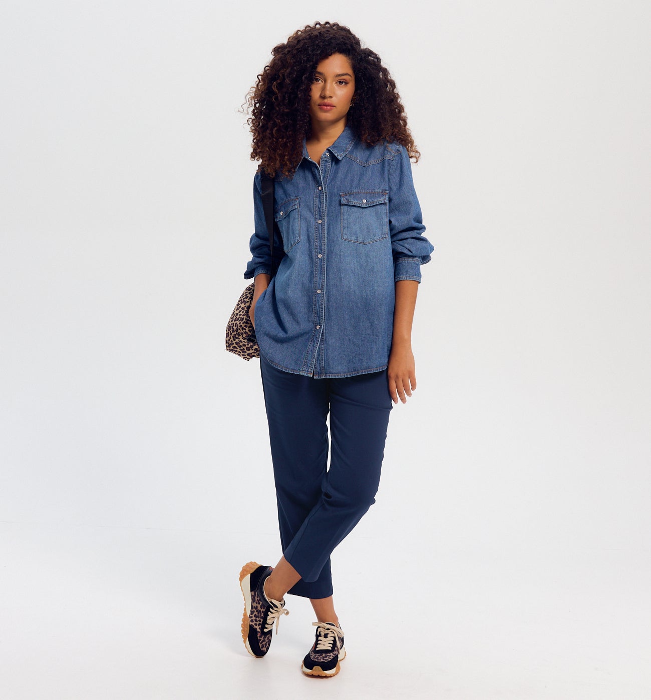 Pantalon cigarette uni Femme - Marine