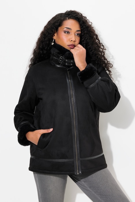 Aviator-Jacke, Shearling, Lammfelloptik, Kragen