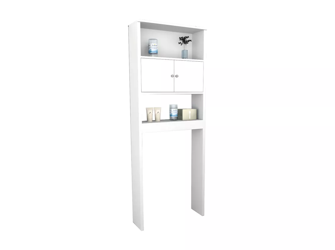 Armoire WC 2 Portes Blanches 2 Niches L 65 H 175 P 22 cm