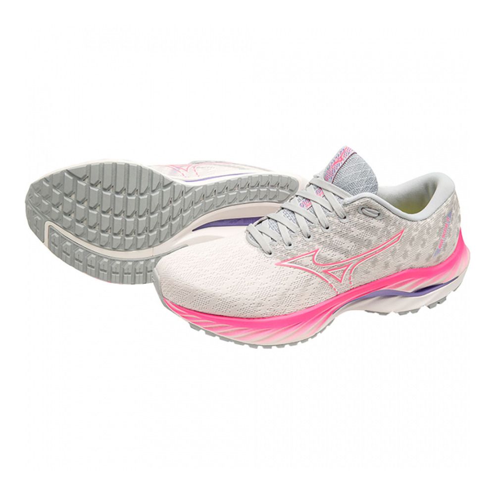 Mizuno WAVE INSPIRE 19 - Chaussures running Femme snowwhite/high-vis pink/p.punch
