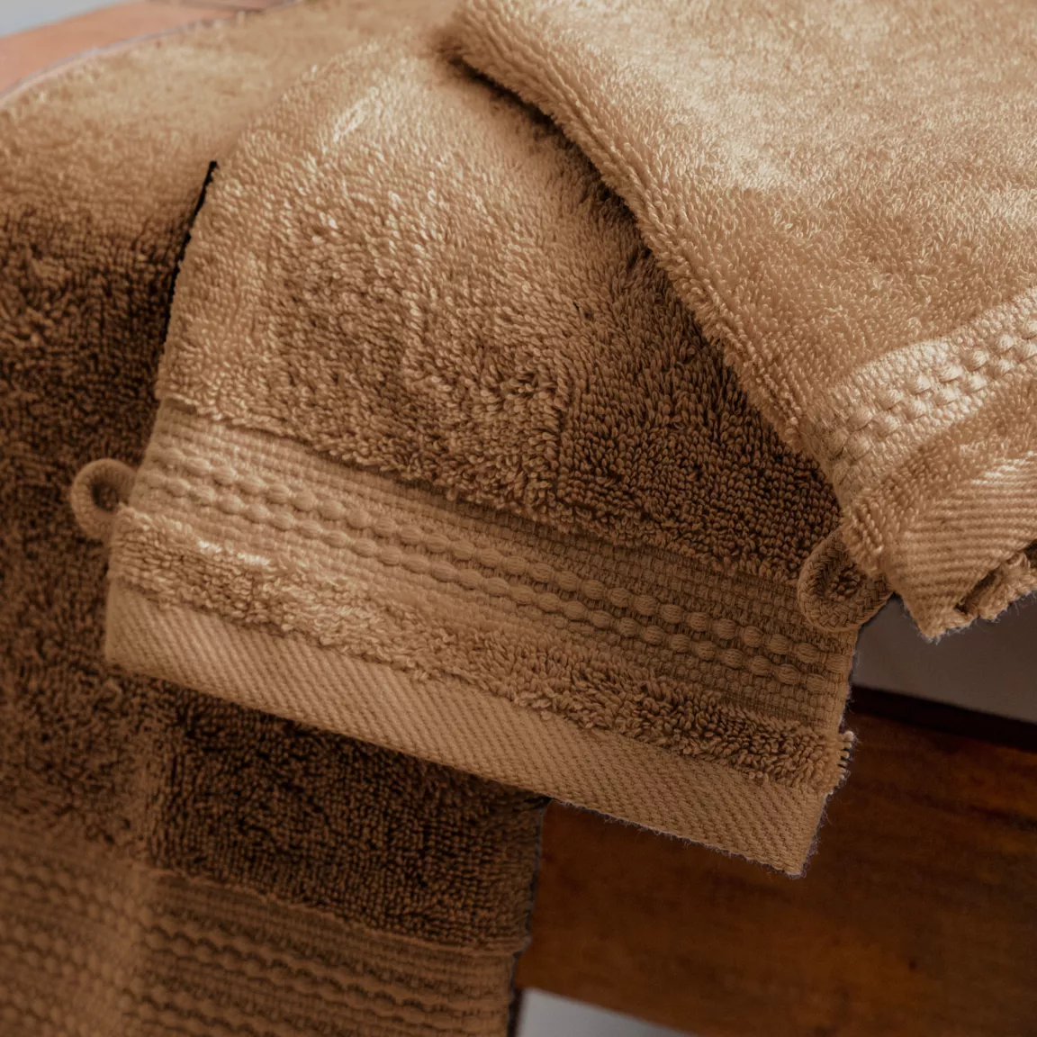 Lot de 2 gants de toilette coton bio (15 x 21 cm) Méline Camel