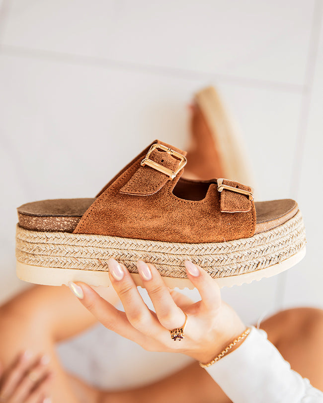 Sandale plateforme en CUIR camel mule femme - MJNP94