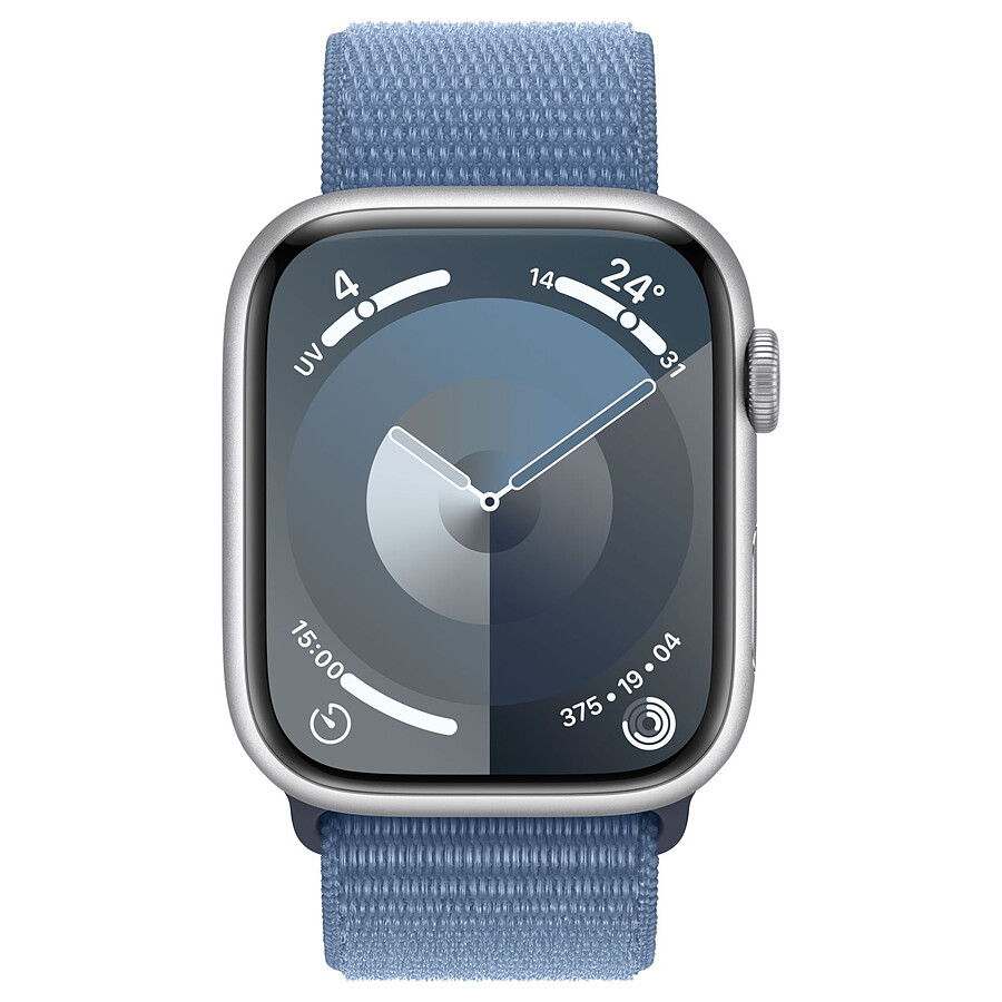 Apple Watch Series 9 GPS + Cellular - Aluminium Argent - Boucle Sport Bleu - 45 mm