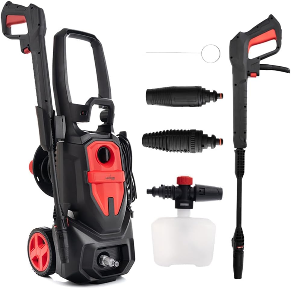 LEHMANN Austin Hochdruckreiniger mit Aluminiumpumpe, 1800 W, max. 220 bar, 450 l/h Fördermenge, 5m Schlauch, Zubehör: Turbo- & Verstelldüse & Schaumsprüher, Druckreiniger für Auto, Terrasse