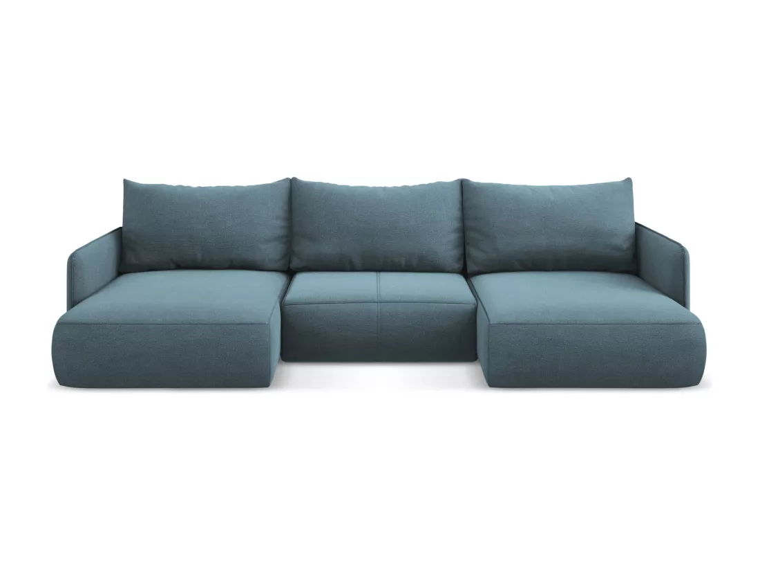 Canapé d'angle panoramique convertible en tissu texturé - bleu clair - NANEA