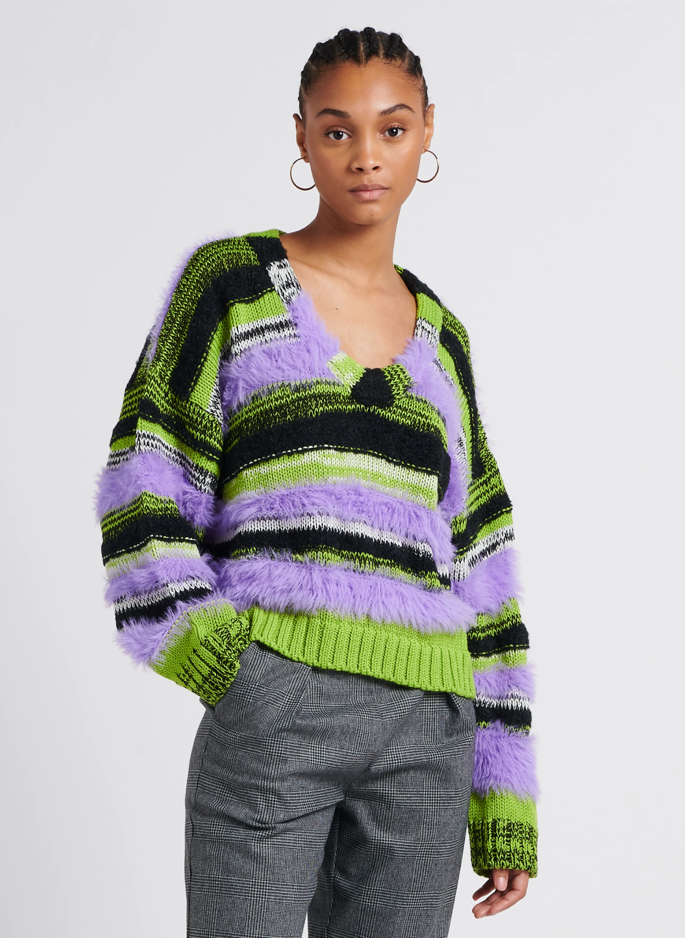 ALALUNGA - Pull ample col V texturé | Multicolore