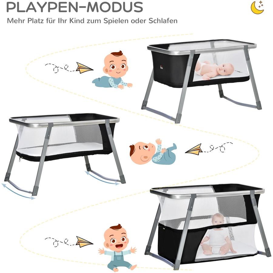 HOMCOM Kinderreisebett mit Schaukelmodus grau, schwarz
