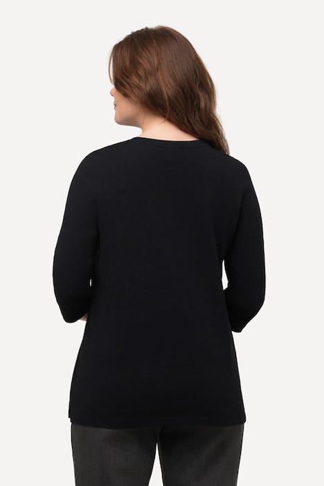 Shirt, Stickerei, Rundhals, 3/4-Arm, Biobaumwolle