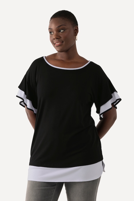 T-Shirt, Oversized, Rundhals, Volant-Halbarm