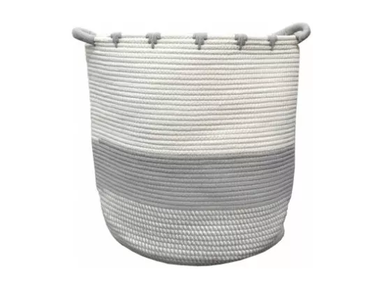 Panier de rangement rond D. 40 cm en corde de coton blanc gris - LOU