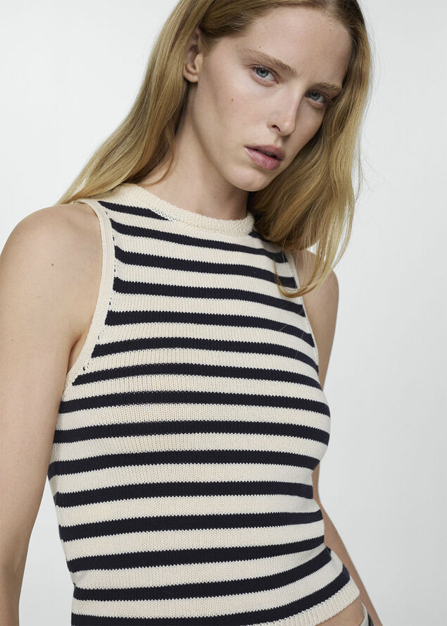 MANGO Round-neck knitted top Navy