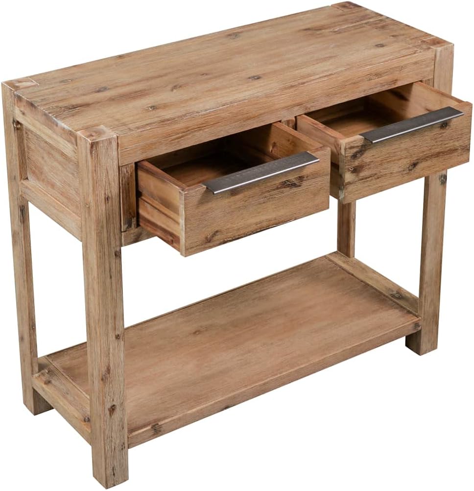vidaXL Akazienholz Massiv Konsolentisch mit 2 Schubladen Konsole Beistelltisch Sideboard Flurtisch Ablagetisch Holztisch Wandtisch 82x33x73cm