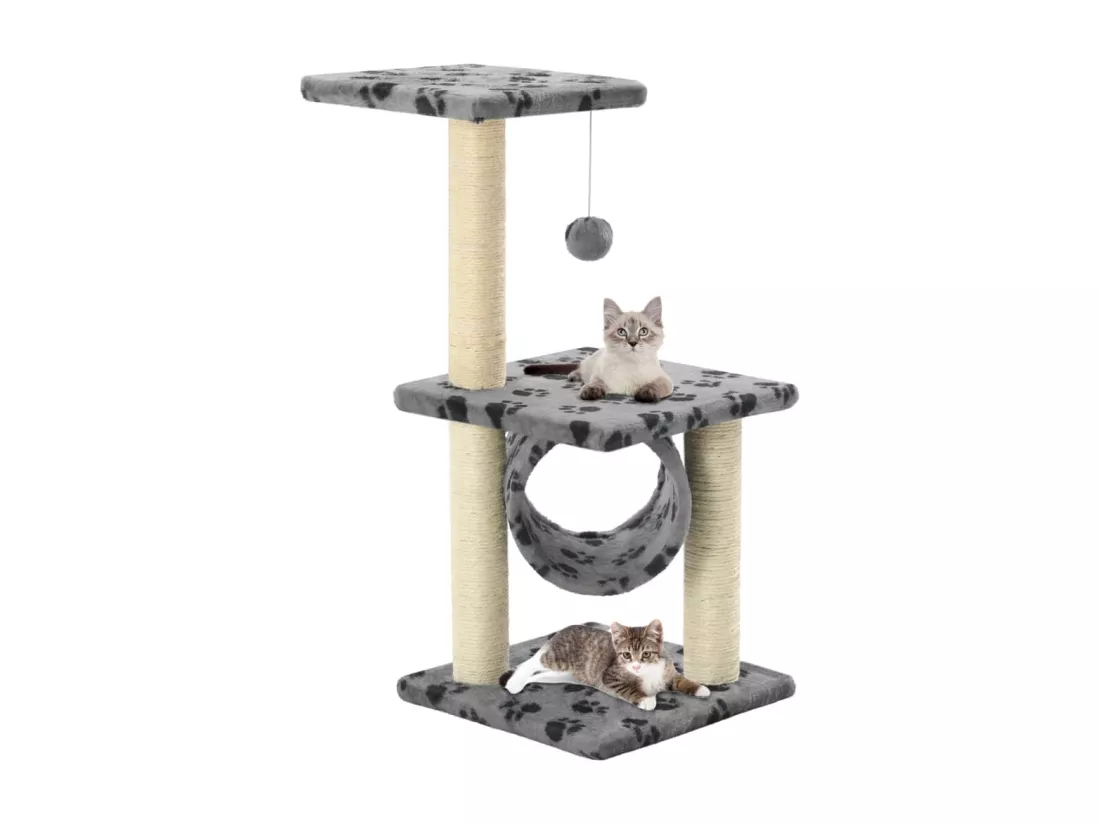 Arbre à chat avec griffoirs en sisal 65 cm Gris Motif de pattes