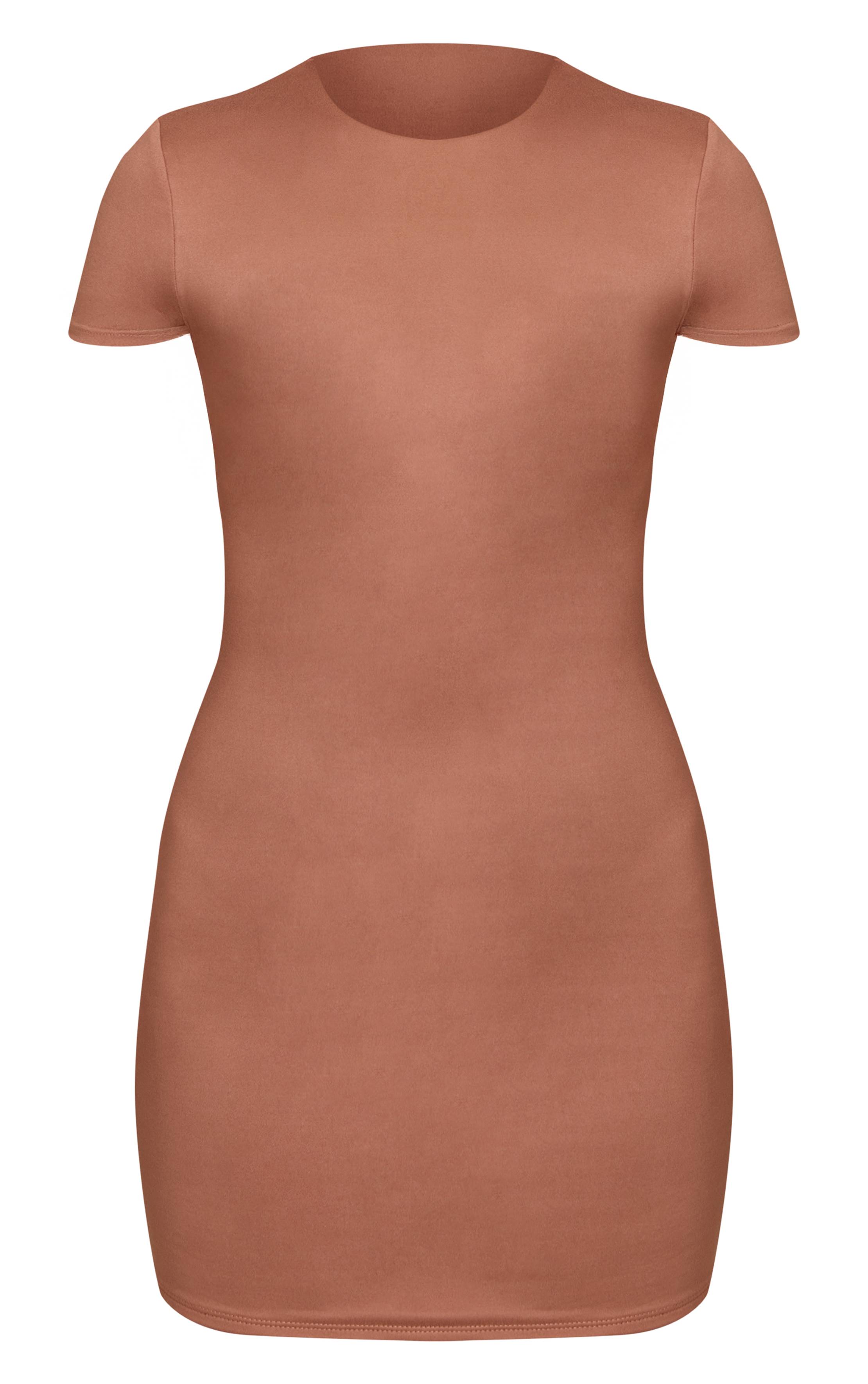 Taupe Robe Moulante À Manches Courtes En Jersey Doux Au Toucher